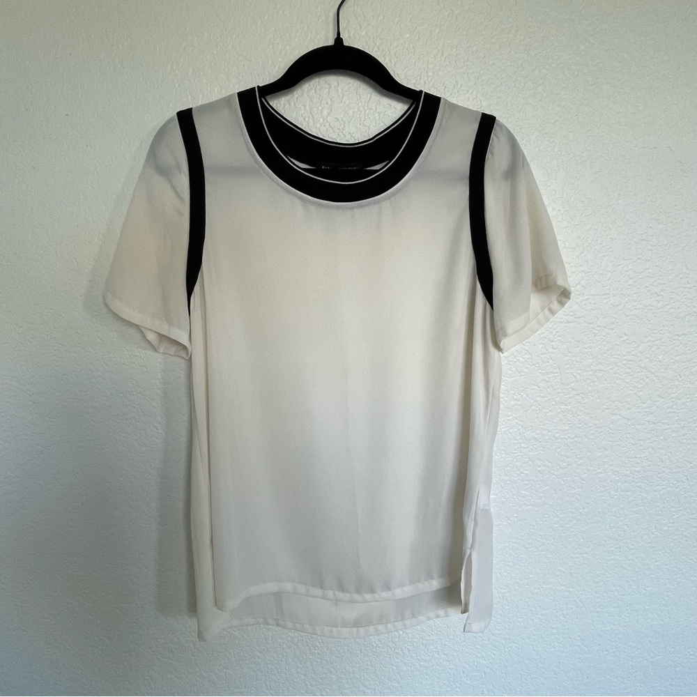 Banana Republic Sheer White Blouse with Black Trim